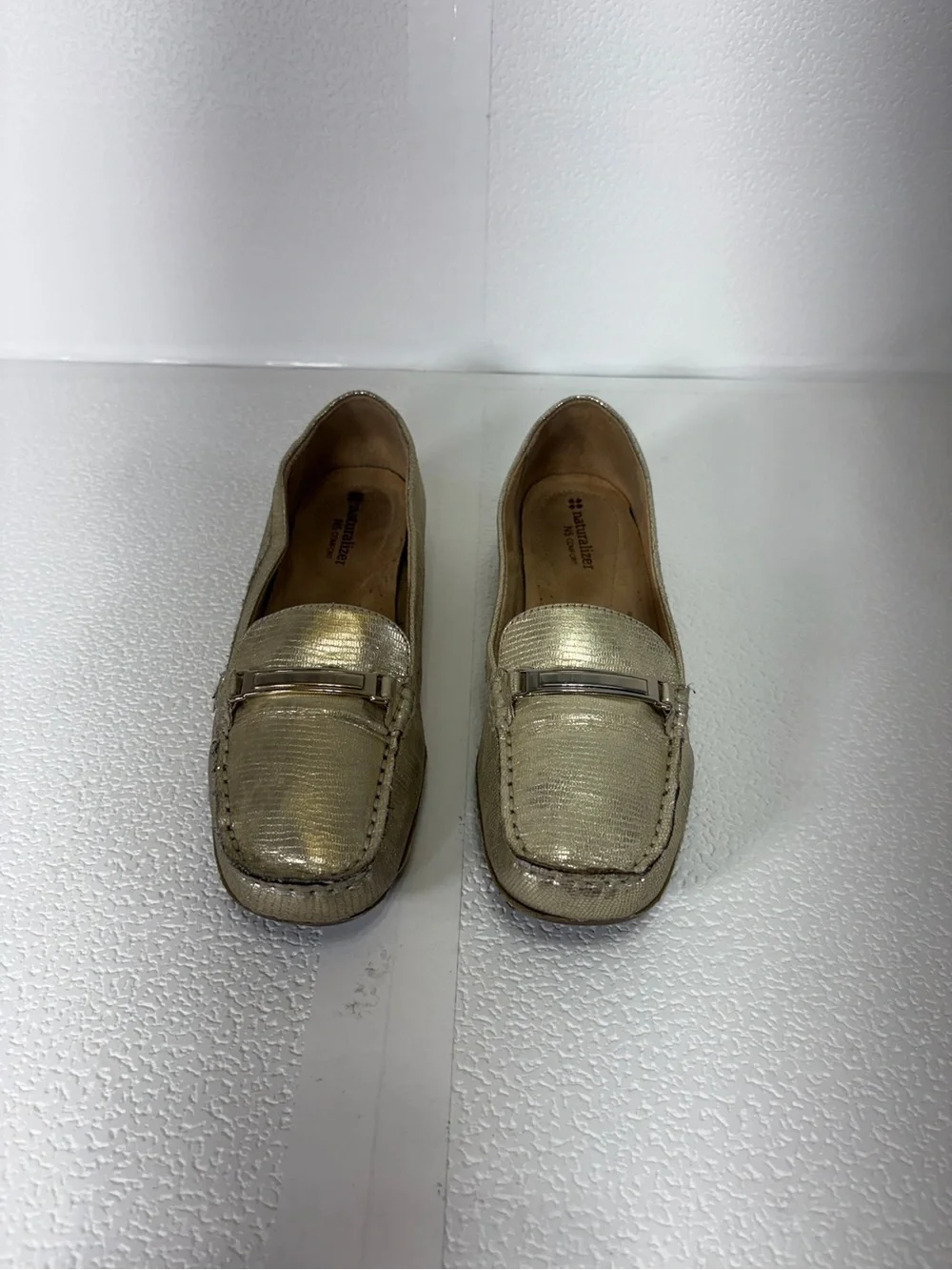 Naturalizer Gold Metallic Slip-On Loafers with Metal Accent s274
